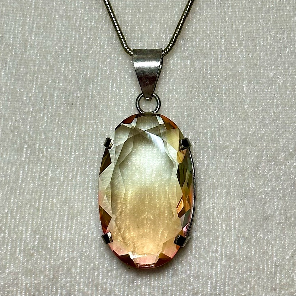 🌟 Large Peach Tourmaline Pendant Necklace